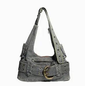 Women's Y2K Washed Denim Underarm Bag - 2026 Spring New High-End Style, Casual Versatile Commuter Crossbody Bag