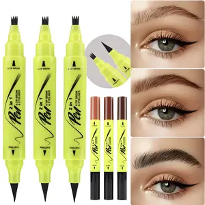 3pcs Double Head Eyebrow Pencil Eyeliner 2 In1 Natural Waterproof Sweatproof Long Lasting Fill Blendable Three-Dimensional Eyebrow Pen for Women Dual