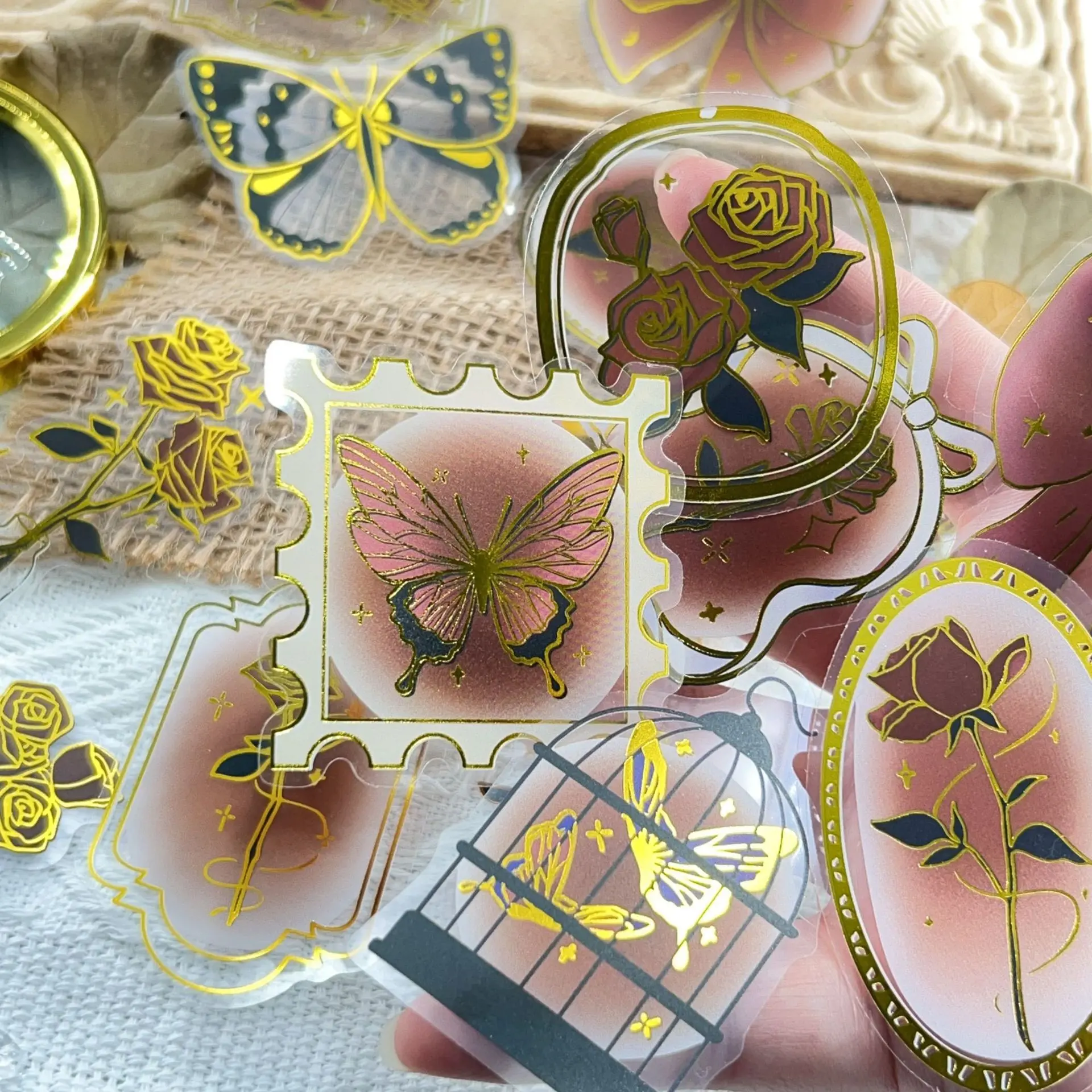 50 Vintage Rose Stickers, Gold Foil Graffiti Decals, Journaling Supplies, Phone Case Decor, Waterproof Stickers, Scrapbook Accessories