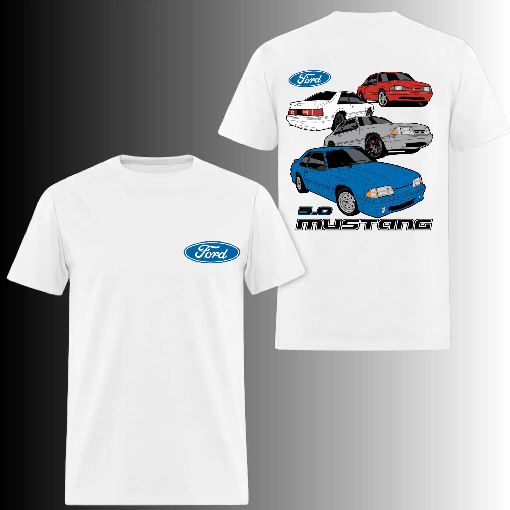 Vintage 5.0 Mustang Fox Body T-Shirt, 2 Sides, Ford Muscle Car Graphic Tee