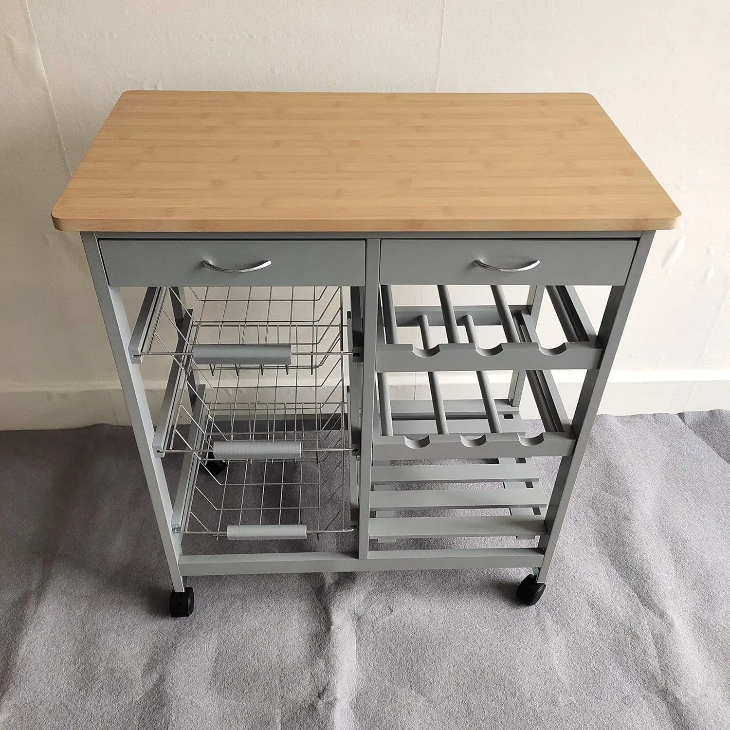 HYGRAD BUILT TO SURVIVE Kitchen Island Dining Cart with Lockable Wheels and Drawers, Mobile Storage Basket Open Shelf Countertop, Serving Utility Trolley for Dining Room, Coffee Bar