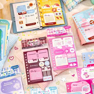 12 Sheets Per Pack Korean Style Illustration Heartbeat Signal Series Self-Fill Monthly Calendar Stickers DIY Diary Notebook Decorative Material