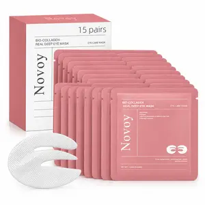 Novoy 15 Pairs Bio-Collagen Real Deep Eye Patches, 6-in-1 E-Shaped Overnight Eye Mask with 2% Caffeine, Hyaluronic Acid & Niacinamide, K-Beauty Eye Patches for Puffiness, Fine Lines & Tired-Looking Eyes, Rose