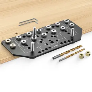 VEVOR Shelf Pin Jig and Hinge Jig Two-in-One, Aluminum Alloy Cabinet Hardware Hole Drilling Template with 1/4" and 3/16" Drill Bits, for Cabinet Doors Bookshelves Wardrobes Woodworking and DIYSummervibes