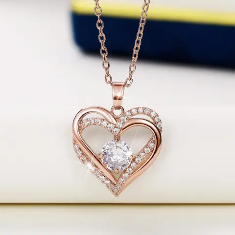Heart Shaped Rhinestone Decor Pendant Necklace for Women, Hollow out Clavicle Chain Necklace, Fashion All-match Accessory for Women and Girls, Fashionable Rhinestone Decorated, Love Necklace, Valentine's Day, Gift, Fashion Jewelry