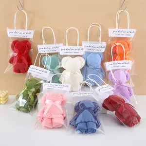 20pcs teddy bear towel and transparent gift bag set, fashionable and high-value teddy bear towel opening small gift, creative and practical gift for Happy Shop, suitable for holidays and birthday party gift bags