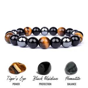 Natural Tiger Eye Obsidian Hematite Beads Bracelets Men Magnetic   Protection Balance Bracelets Women Healing Soul Jewelry