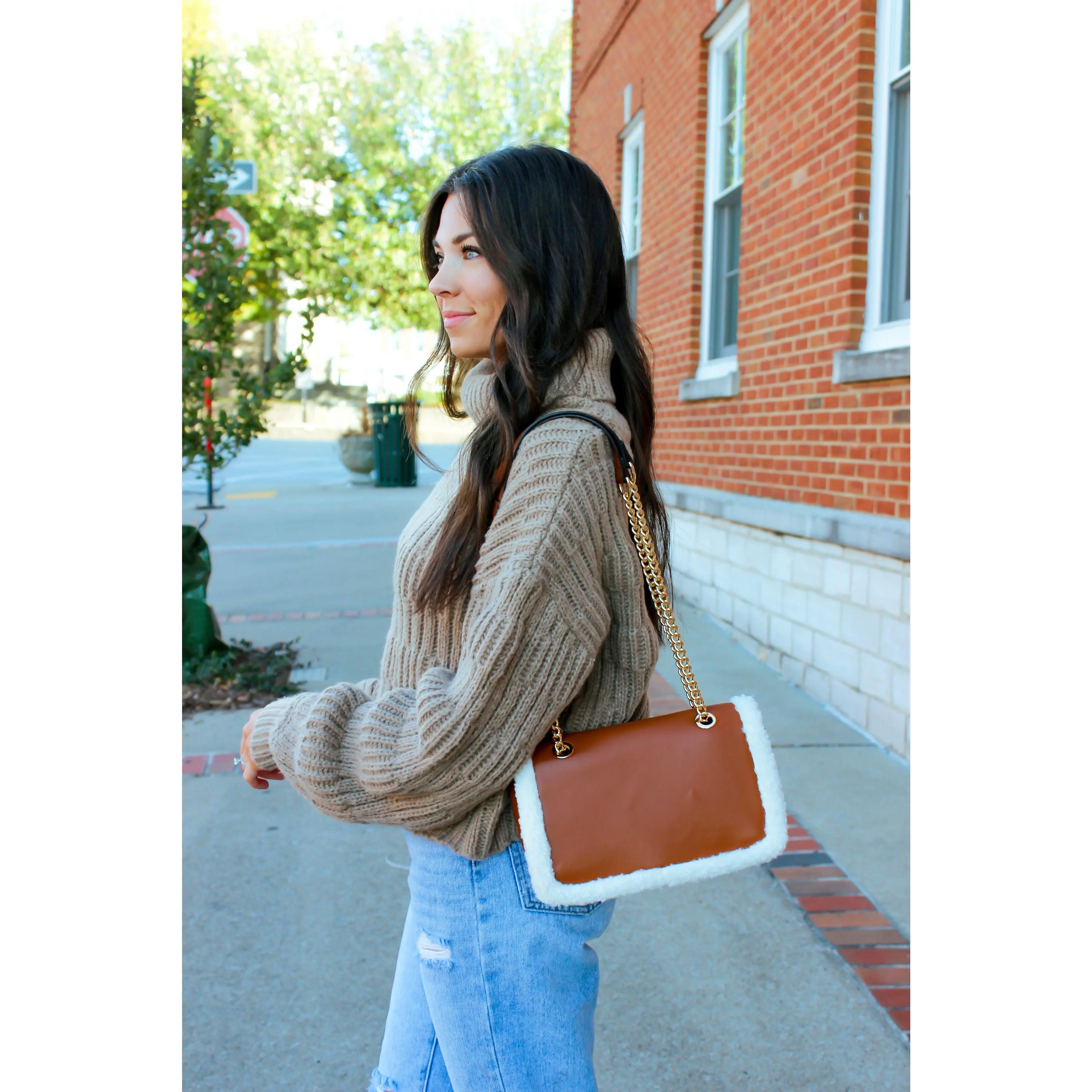 Sherpa Trim Purse - Brown