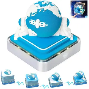 3D Calendar 2026, Desk Time Piece Calendar 2026,Tear-Away 3D Paper Art Notepad w LED Lights,Creative 3D Memo Artsy Pad Calendars, DIY Paper Carving Gift (Blue Earth)