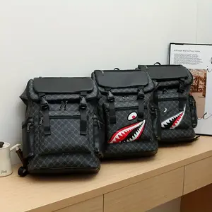 Shark Mouth Backpack PU Leather Laptop Backpack Multi-Functional Large Capacity College Bag Leisure Travel BagDJWN