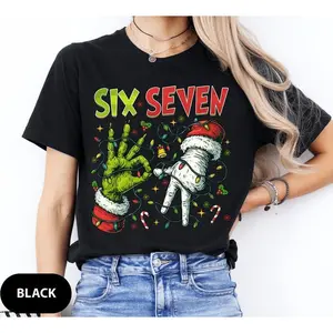 Delivered after Christmas-Christmas Six Seven Green and Santa Hand T-Shirt, 6 7 Christmas Shirt, Funny Number T-Shirt, Christmas Shirt, Xmas T-Shirt