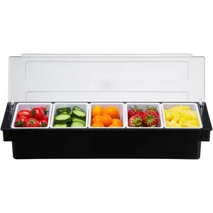Condiment Serving Container 6 Compartment Chilled Garnish Tray Bar Caddy with Hinged Lid