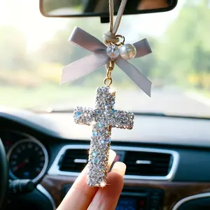 Shiny Cross Rearview Mirror Charm, Unisex Car Pendant, Fashionable Auto Accessory, Perfect Gift for Couples, Birthday, Mother's Day, New Car Gifts