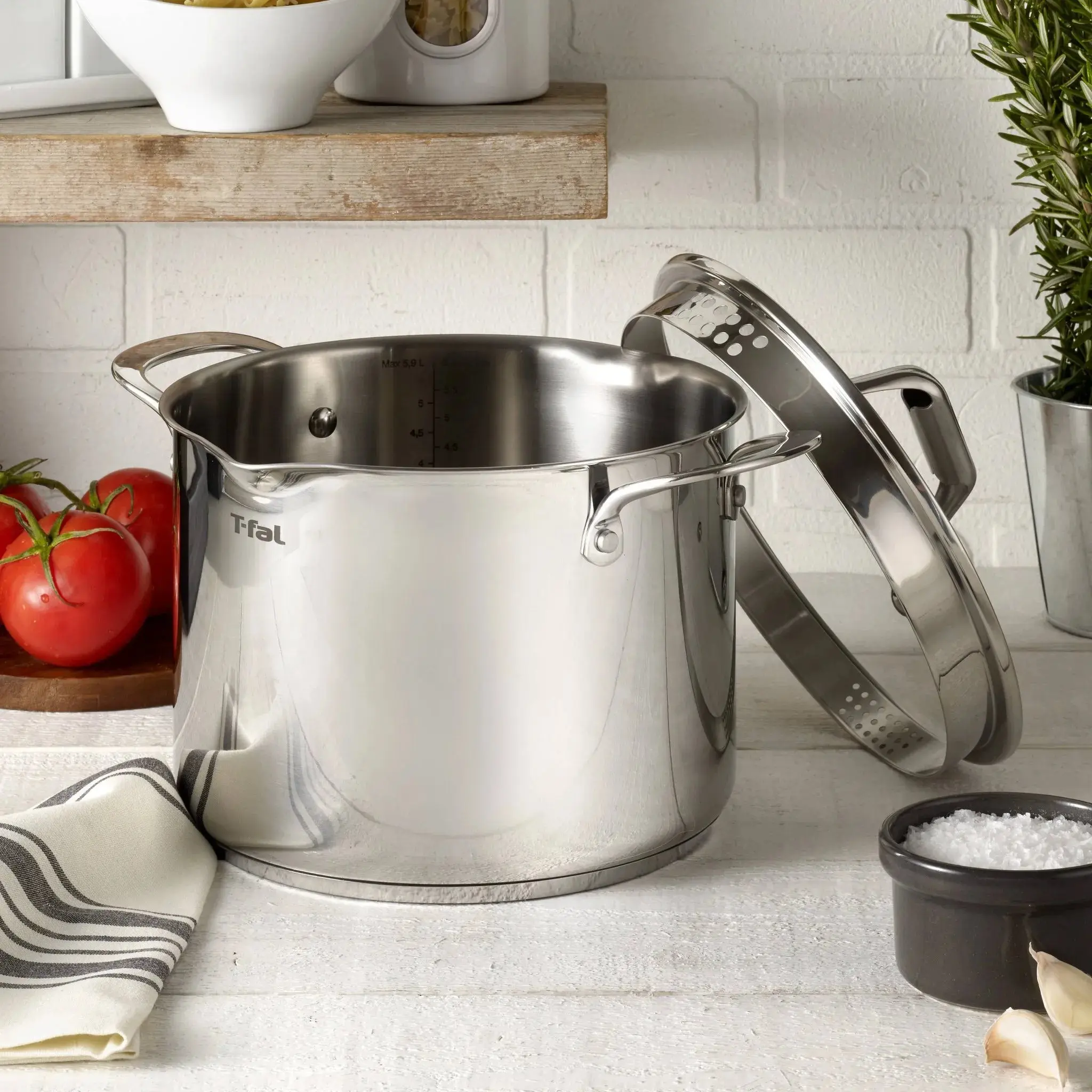 T-fal 6qt Stock Pot with Lid, Simply Cook Stainless Steel Cookware: Soup & Pasta Pot, Tempered Glass Lid, Dishwasher-Safe