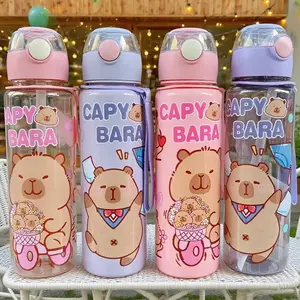 Capybara Theme Cute Reusable Water Bottle 700ML, with Handle, Leak-Proof Design, Includes Straw, Durable, Perfect Gift for School and Camping