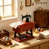 UFORU Vintage Mini Plastic Castle Clockwork Music Box - 2 Songs, 5.2x3.1x6.3in, Smooth Retro Wooden Home Decor Ornaments, Bedroom Decoration, Gift-Ready Charm for Sewing Enthusiasts