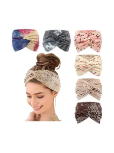 6 Pcs Wide Headbands for Women's Hair Head Bands Adult Women Elastic Head Bands Stretchy Headbands Soft Ladies Boho Fashion Knot Twisted Knot Knotted Headband Hair Accessories