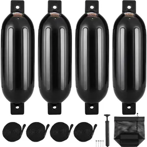 VEVOR Boat Fenders, 8.5x 26 Boat Bumpers for Docking, Inflatable Ribbed Fender with Center Holes, Marine Boat Dock Fender Bumper with Air Pump, 4 Needles and 4 Ropes and Storage Bag, BlackVEVOR Super Brand Day
