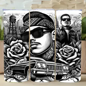 Lowrider Cholo Stainless Steel Tumbler with Reusable Straw - 20 oz, Eco-Friendly - Water Bottles, Drinkware