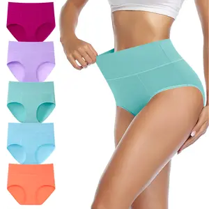 High Waisted Cotton Underwear for Women Plus Size Slight Tummy Control Full Coverage Panties Briefs Ladies Pack