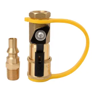 Flame King 1/4" RV Propane Quick Connect Adapter for Propane Hose, 1/4" Quick Connect or Disconnect Kit - Shutoff Valve & Full Flow Plug - 100% Solid Brass