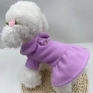 Cute Dog Fleece Dress with Leash Ring, Soft Warm Pet Clothes for Small Medium Dogs, Winter Puppy, Cozy and Stylish