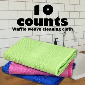 10 Counts Waffle Weave Kitchen Dish Towels with 100% Cotton, Super Thirsty Quick Drying Ultra Soft Cleaning Towel, Random Color