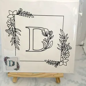 Paint kit  Letter D  Pre Printed Paint Canvas 8x8 Handmade 100% Cotton & Vinyl Artwork