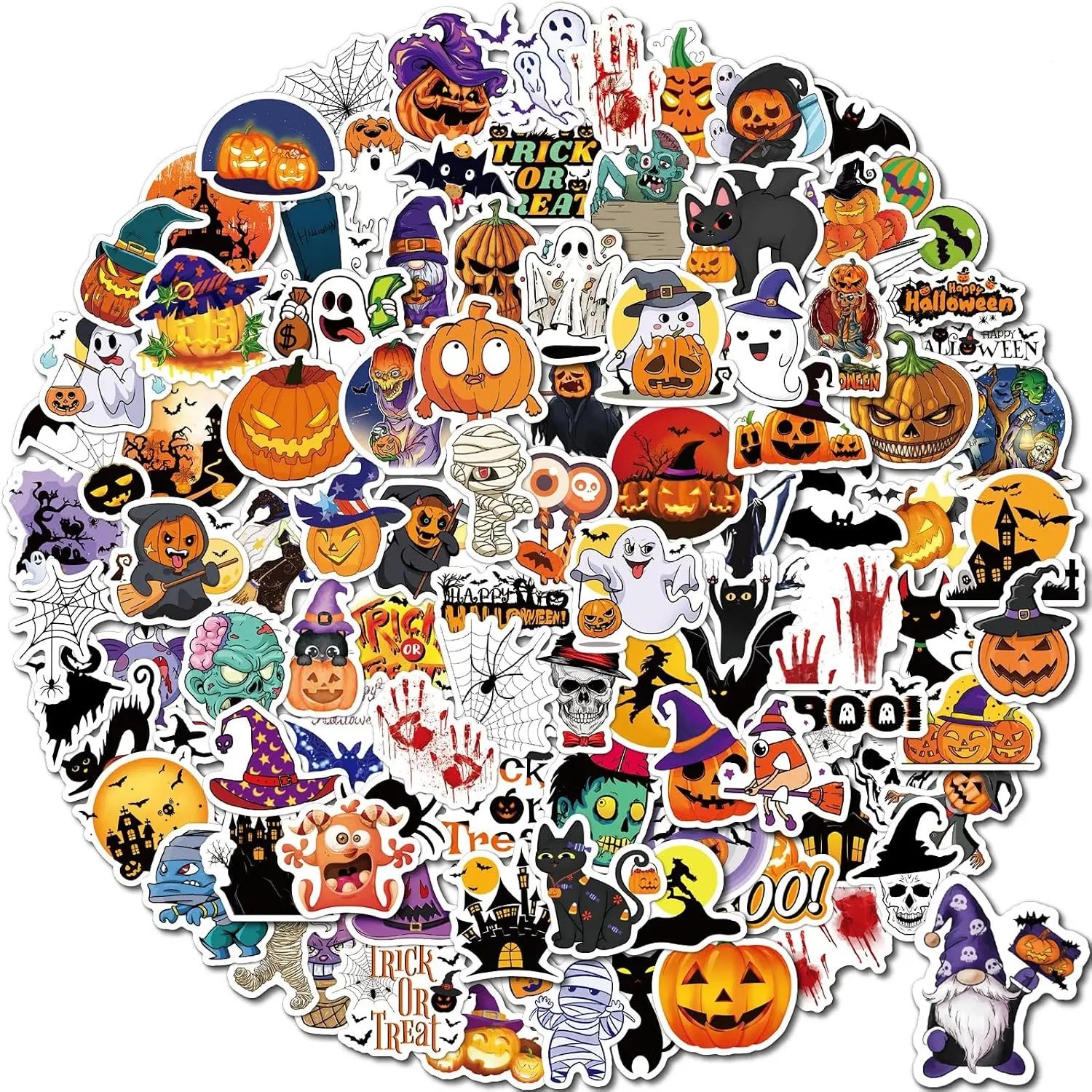 Halloween Stickers, 100 PCS Non-Repeating Halloween Decoration Stickers, Vinyl Waterproof Holiday Party Favors for Games, Treats & Decorations