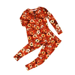 Auburn RUFFLE TWO PIECE Floral Baby Clothes Adorable Bamboo Set for Toddlers - Soft & Breathable Bamboo Fabric with Functional Buttons - Sizes 24M to 14/16 - Eco-Friendly & Sustainable