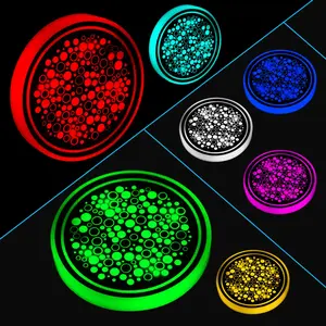 2 Pack LED Cup Holder Lights, Car Coaster with 7 Colors Changing USB Charging Mat, Luminescent Cup Pad Interior Atmosphere Lamp Decoration Light (Black)