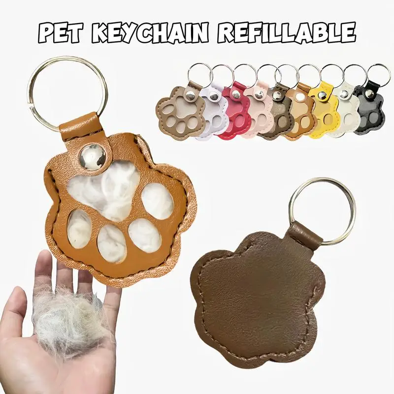 Cat and dog hair keychain creative pet cat and dog decoration for pet owners to collect and commemorate - portable PU Leather tag for DIY Cat/Dog paw