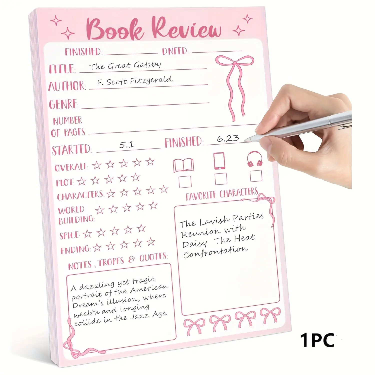 Bow Book Review Genre Notebook Journals, Back to School Reading Diary Tracker, Ideal for Book Lovers & Students, Enhance Your Reading Experience
