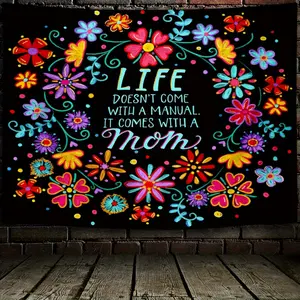 1pc Bohemian Retro Flowes Fluorescent Tapestry - "Life Doesn't Come with a Manual, It Comes with a Mom" Quote, Colorful Aesthetic Polyster UV Blacklight Wall Hanging for Living Room, Bedroom, Office Decor - Includes Free Installation Packag