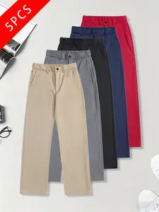 Pack of 5 men’s summer casual dress pants, slim fit, slimming effect, half elastic waistband, quick-drying, slightly stretchy