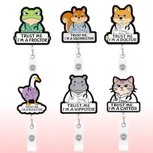 Cartoon Animal Doctor Series Retractable Badge Holder Cute Medical Staff Name Tag Clip