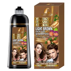 420ml ROUSHUN Light Brown Hair Shampoo Hair dye Ginseng ginger light brown hair dye moisturizing hair cleaning care dyeing hair shampoo Moisture 3 in 1 Hair Coloring