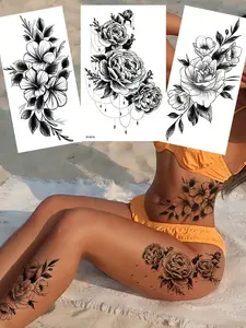 3pcs Women's Temporary Tattoo, Semi-Permanent Waterproof Half Arm Sleeve Tattoo Sticker, Long-Lasting Realistic Sexy Flower Tattoo, Suitable For Women