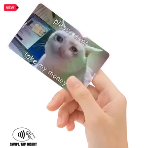 Sad Cat Crying Meme ID Holographic Debit Credit Card Decal Adhesive Stickers Waterproof Premium Quality Custom Orders Available Easy Application Durable Material