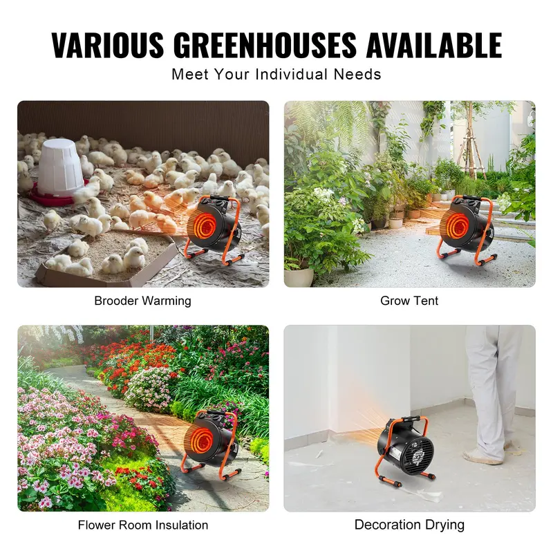 VEVOR Greenhouse Heater with Thermostat,  1500W Fast Heating with Overheat Protection, 2-Speed Setting Small Grow Tent Heater, Electric Portable Heater Fan for Green House, Flower Room, Workplace 4