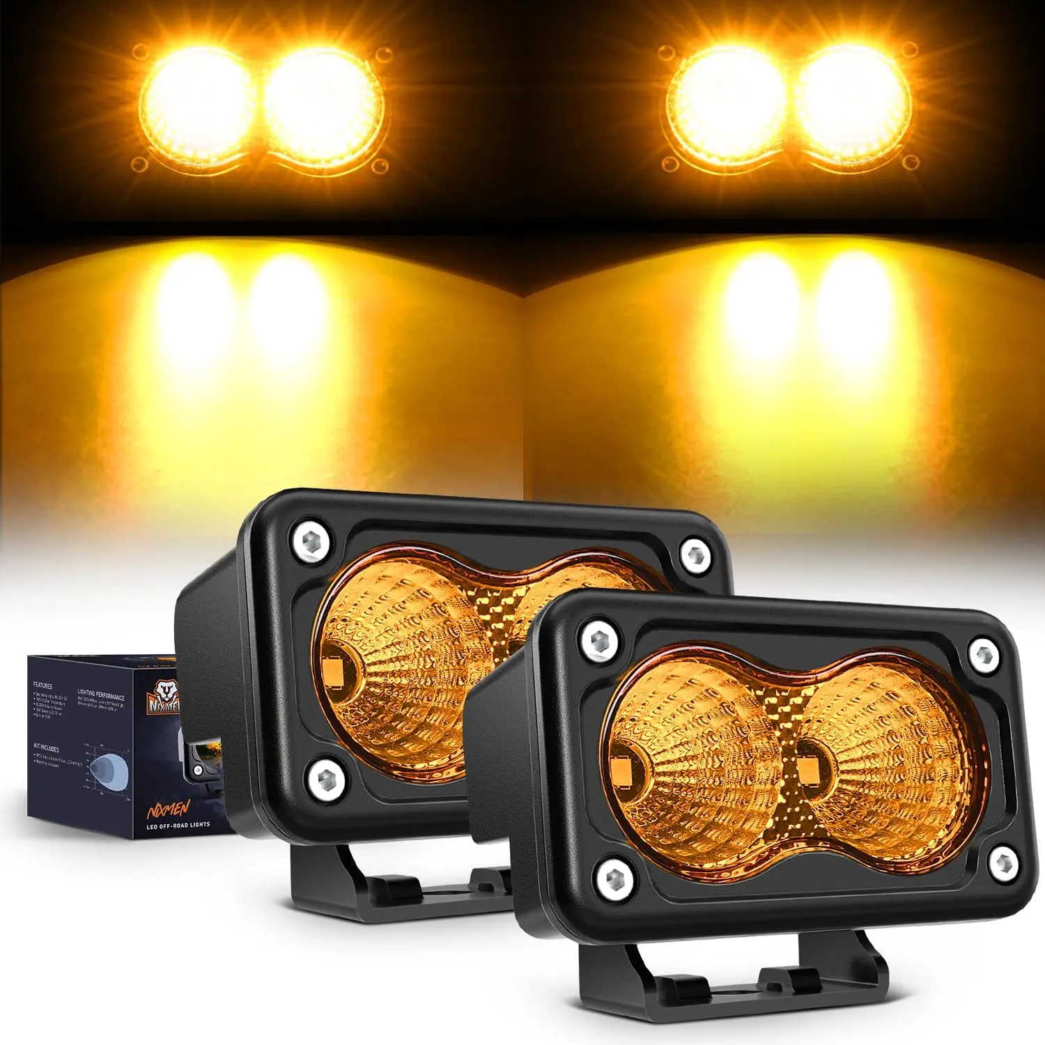 Nilight 2PCS 3-in-1 Amber Motorcycle LED Light Pods - 1070LM Flood Beam Offroad Fog Lights, Built-in EMC, Waterproof Mountable Driving/Auxiliary Parts for Motorbikes, SUVs, Motorcycle Led Lights