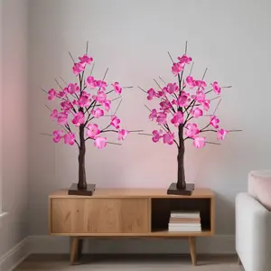 2-Pack Purple Azalea LED Artificial Tree Lights – USB & Battery Powered Floral Lighted Decor for Bedroom, Living Room, Office – Ideal Gift & Festive Home Decoration