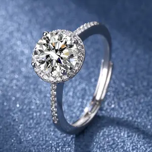 S925 Sterling Silver Moissanite Luxury round Bag Ring Female 50 Points 1 Karat D Color Couple Wedding Ring Micro Inlaid ring jewelry