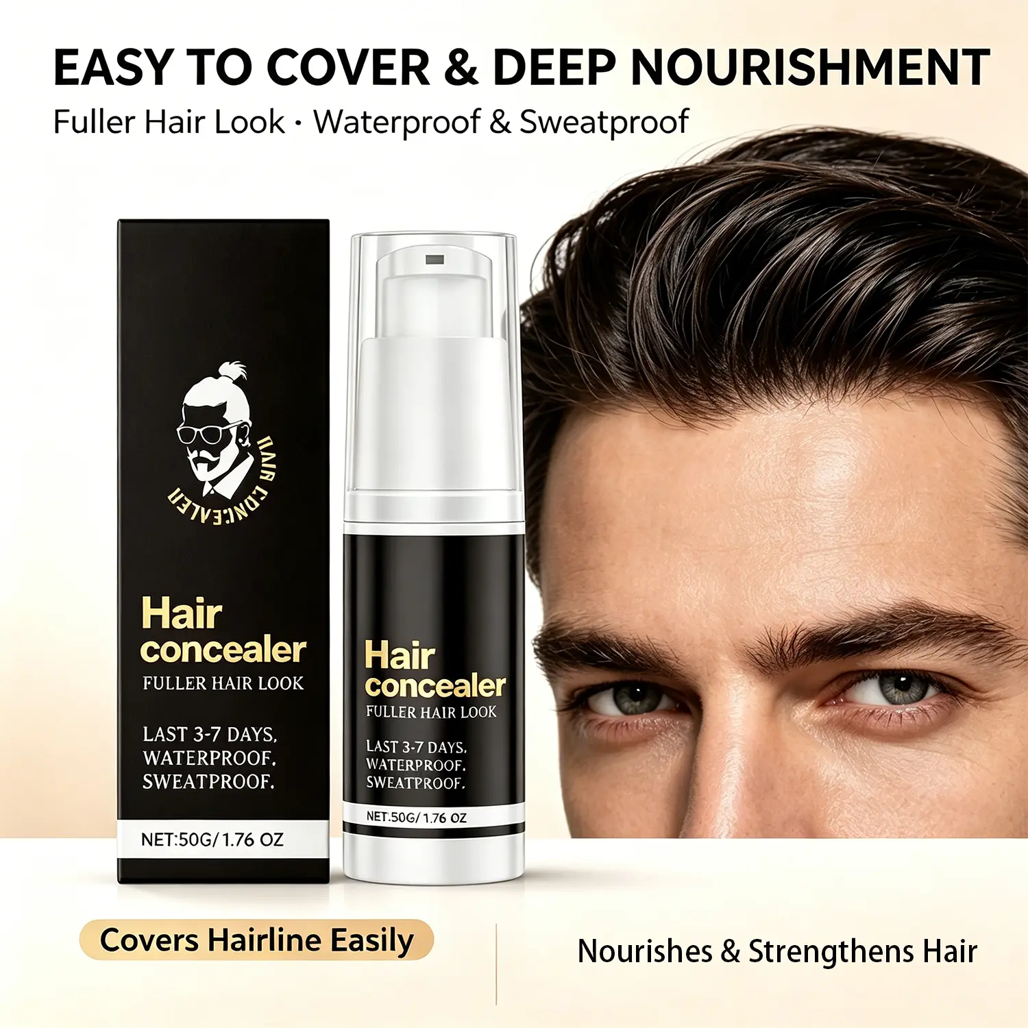 Hairline Concealer Powder for Thinning Edges, Bald Spots - Instant Haircare Solution for a Fuller Look, Natural-Looking Mane