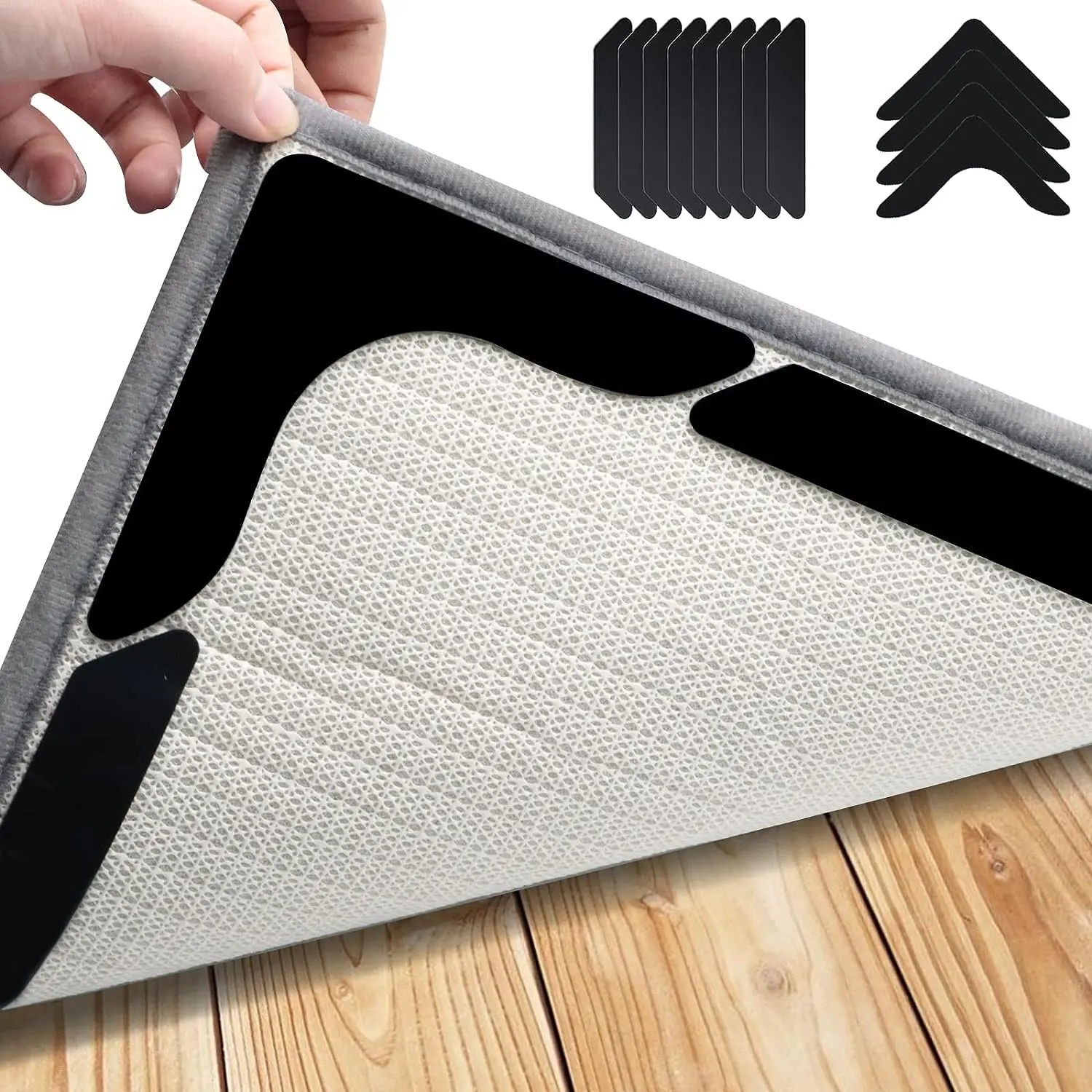 12pcs Premium Non-Slip Carpet Grippers - Black, Ideal for Living Room, Dining & Bathroom Rugs - Prevents Slipping and Rolling Edges