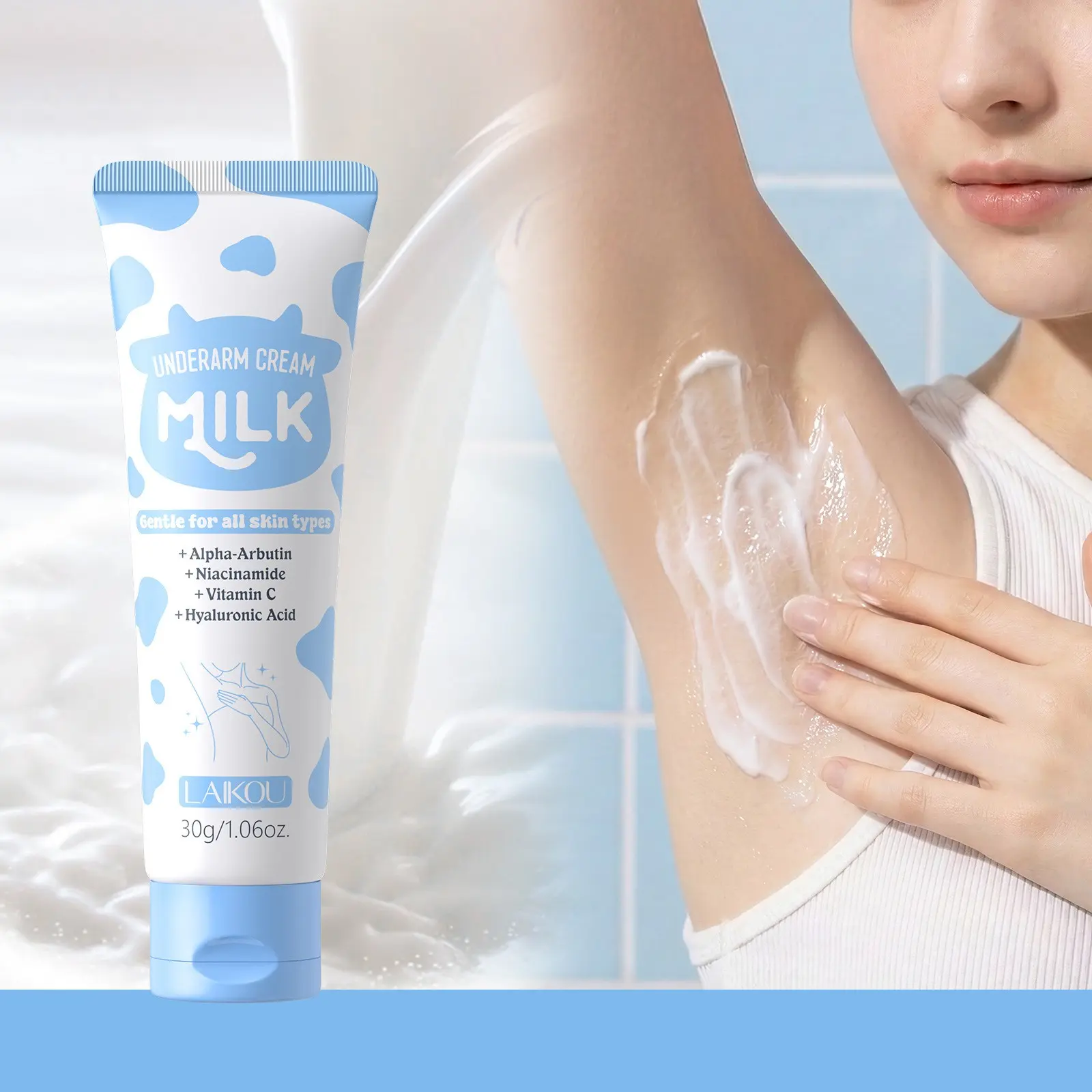Milk Underarm Cream 30g Travel Size Lactic Acid Body Care Products Portable Deodorant Cream for Underarms Gentle Exfoliating Hydrating Brightening Even Skin Tone Moisturizing Smoothing Underarm Care for Men Women On the Go Daily