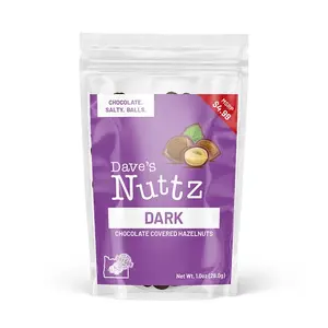 Dave's Nuttz Dark Chocolate Covered Hazelnuts - 1oz Bag - Oregon Hazelnuts - US - Rich Decadent Snack Experience - Perfectly Balanced Chocolate Salty Balls - Crunchy & Delicious Dessert Bonbon