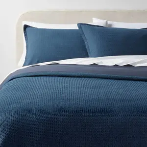 Twin/Twin Extra Long Washed Waffle Weave Duvet Cover and Sham Set Navy - Threshold