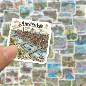 Travel Map Pattern Sticker Packs, 50pcs/set Cartoon Waterproof Self-adhesive, Diy Decals for Gift Greeting Card Water Bottle Laptop, Scrapbook Materials