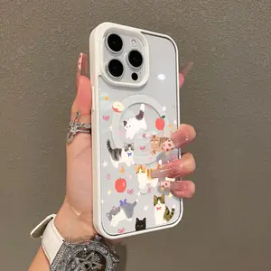 Magnetic Stylish Case for iPhone 17 16 E Pro Max 15 Plus 14 13 12 11 XS XR, Cute Cat Pattern Aesthetic | Shockproof, Silicone, Lightweight, Girly, and Scratch Resistant Protection